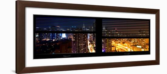 Window View with Venetian Blinds: 42nd Street and Times Square by Night-Philippe Hugonnard-Framed Photographic Print