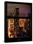 Window View with Venetian Blinds: 42nd Street and Times Square by Night-Philippe Hugonnard-Framed Stretched Canvas