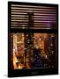 Window View with Venetian Blinds: 42nd Street and Times Square by Night-Philippe Hugonnard-Stretched Canvas