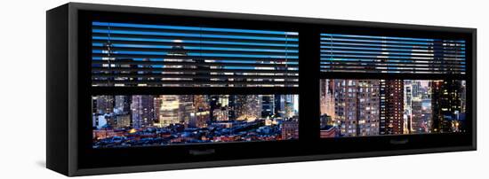 Window View with Venetian Blinds: 42nd Street and Times Square by Night-Philippe Hugonnard-Framed Stretched Canvas