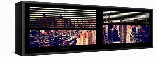 Window View with Venetian Blinds: 42nd Street and Times Square-Philippe Hugonnard-Framed Stretched Canvas