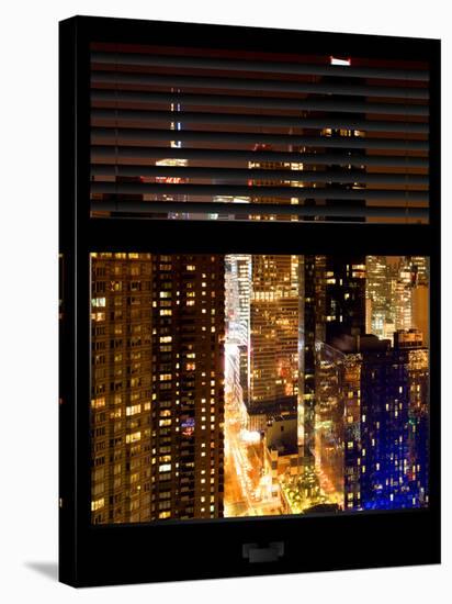 Window View with Venetian Blinds: 42nd Street by Night - Theater District and Times Square-Philippe Hugonnard-Stretched Canvas