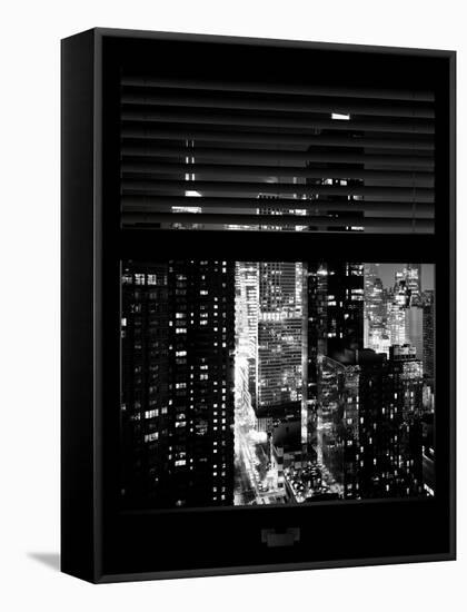 Window View with Venetian Blinds: 42nd Street - Theater District and Times Square-Philippe Hugonnard-Framed Stretched Canvas
