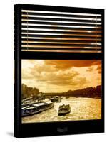Window View with Venetian Blinds: Boats on the Seine River Views at Sunset - Paris, France-Philippe Hugonnard-Stretched Canvas