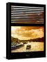 Window View with Venetian Blinds: Boats on the Seine River Views at Sunset - Paris, France-Philippe Hugonnard-Framed Stretched Canvas