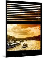 Window View with Venetian Blinds: Boats on the Seine River Views at Sunset - Paris, France-Philippe Hugonnard-Mounted Photographic Print