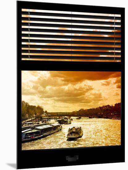 Window View with Venetian Blinds: Boats on the Seine River Views at Sunset - Paris, France-Philippe Hugonnard-Mounted Photographic Print