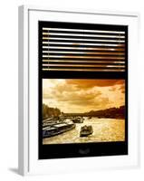 Window View with Venetian Blinds: Boats on the Seine River Views at Sunset - Paris, France-Philippe Hugonnard-Framed Photographic Print