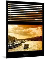 Window View with Venetian Blinds: Boats on the Seine River Views at Sunset - Paris, France-Philippe Hugonnard-Mounted Photographic Print
