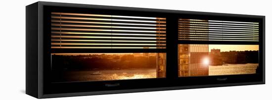 Window View with Venetian Blinds: Buildings Sunset View-Philippe Hugonnard-Framed Stretched Canvas