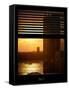 Window View with Venetian Blinds: Buildings Sunset View-Philippe Hugonnard-Framed Stretched Canvas