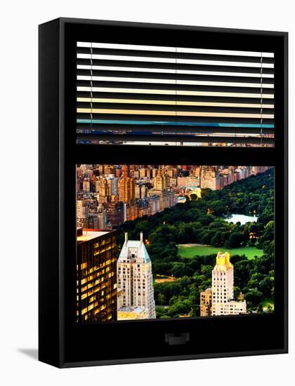 Window View with Venetian Blinds: Central Park and upper West Side Buildings-Philippe Hugonnard-Framed Stretched Canvas