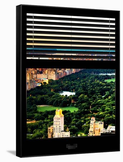 Window View with Venetian Blinds: Central Park and upper West Side Buildings-Philippe Hugonnard-Framed Stretched Canvas