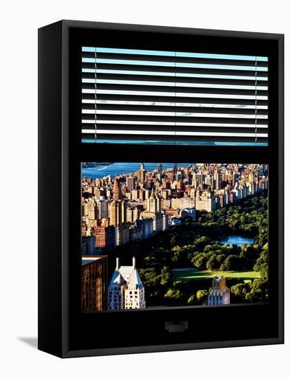 Window View with Venetian Blinds: Central Park with Upper West Side Buildings-Philippe Hugonnard-Framed Stretched Canvas