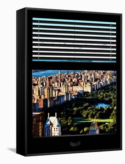 Window View with Venetian Blinds: Central Park with Upper West Side Buildings-Philippe Hugonnard-Framed Stretched Canvas