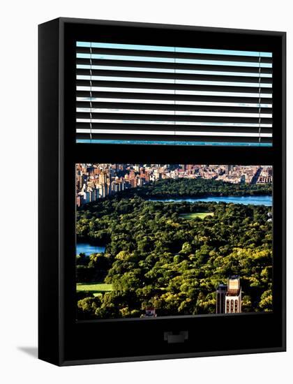 Window View with Venetian Blinds: Central Park with Upper West Side Buildings-Philippe Hugonnard-Framed Stretched Canvas