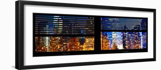 Window View with Venetian Blinds: Cityscape at Times Square Buildings by Night-Philippe Hugonnard-Framed Premium Photographic Print