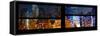 Window View with Venetian Blinds: Cityscape at Times Square Buildings by Night-Philippe Hugonnard-Framed Stretched Canvas