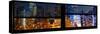 Window View with Venetian Blinds: Cityscape at Times Square Buildings by Night-Philippe Hugonnard-Stretched Canvas
