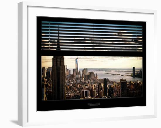 Window View with Venetian Blinds: Cityscape Manhattan with Empire State Building (1 WTC)-Philippe Hugonnard-Framed Photographic Print