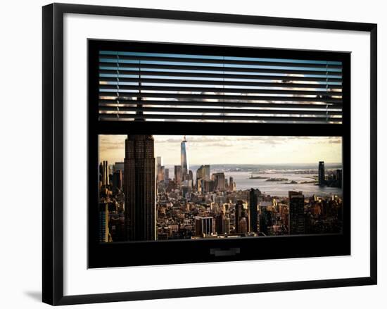 Window View with Venetian Blinds: Cityscape Manhattan with Empire State Building (1 WTC)-Philippe Hugonnard-Framed Photographic Print