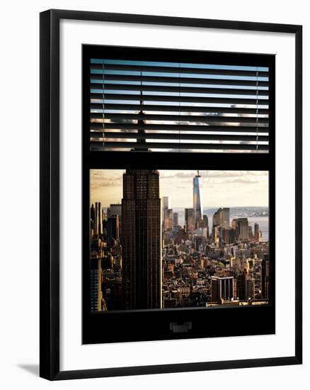 Window View with Venetian Blinds: Cityscape Manhattan with Empire State Building (1 WTC)-Philippe Hugonnard-Framed Photographic Print