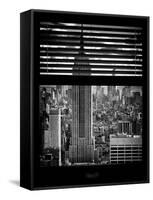 Window View with Venetian Blinds: Cityscape Manhattan with Empire State Building (1 WTC)-Philippe Hugonnard-Framed Stretched Canvas