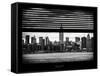 Window View with Venetian Blinds: Cityscape Manhattan with the Empire State Building-Philippe Hugonnard-Framed Stretched Canvas