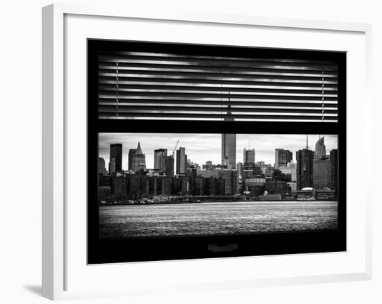 Window View with Venetian Blinds: Cityscape Manhattan with the Empire State Building-Philippe Hugonnard-Framed Photographic Print