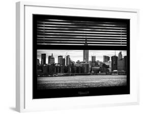 Window View with Venetian Blinds: Cityscape Manhattan with the Empire State Building-Philippe Hugonnard-Framed Photographic Print