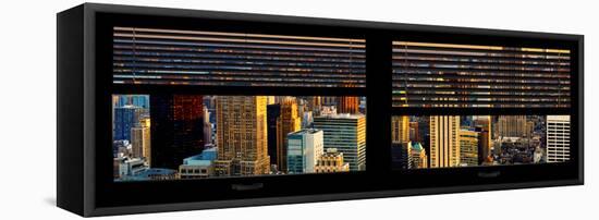 Window View with Venetian Blinds: Cityscape of Manhattan at Sunset-Philippe Hugonnard-Framed Stretched Canvas