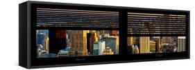 Window View with Venetian Blinds: Cityscape of Manhattan at Sunset-Philippe Hugonnard-Framed Stretched Canvas