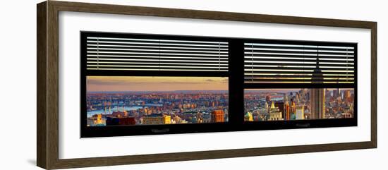 Window View with Venetian Blinds: Cityscape of Manhattan at Sunset-Philippe Hugonnard-Framed Photographic Print