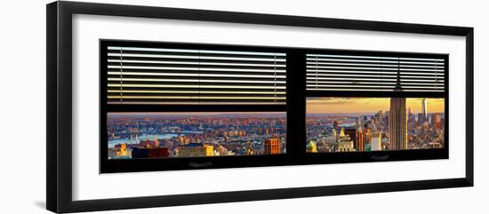 Window View with Venetian Blinds: Cityscape of Manhattan at Sunset-Philippe Hugonnard-Framed Photographic Print