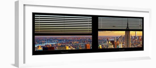 Window View with Venetian Blinds: Cityscape of Manhattan at Sunset-Philippe Hugonnard-Framed Photographic Print