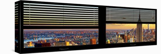 Window View with Venetian Blinds: Cityscape of Manhattan at Sunset-Philippe Hugonnard-Stretched Canvas