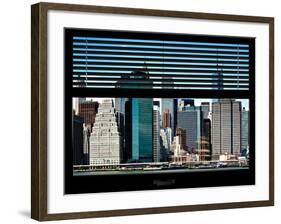 Window View with Venetian Blinds: Cityscape View of NYC with One World Trade - Lower Manhattan-Philippe Hugonnard-Framed Photographic Print