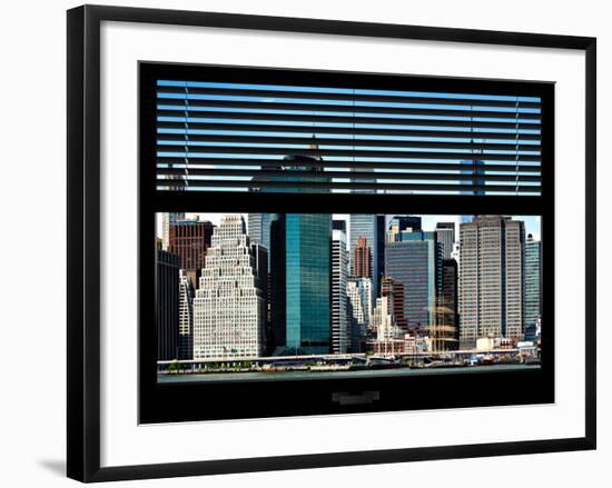 Window View with Venetian Blinds: Cityscape View of NYC with One World Trade - Lower Manhattan-Philippe Hugonnard-Framed Photographic Print