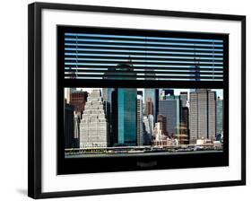 Window View with Venetian Blinds: Cityscape View of NYC with One World Trade - Lower Manhattan-Philippe Hugonnard-Framed Photographic Print