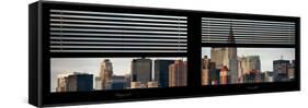 Window View with Venetian Blinds: Cityscape with the Chrysler Building of Manhattan-Philippe Hugonnard-Framed Stretched Canvas