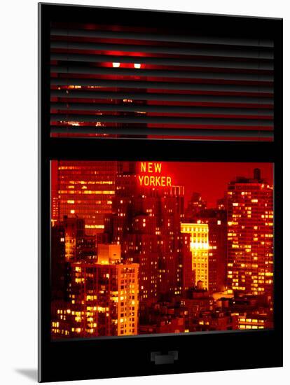 Window View with Venetian Blinds: Cityscape with the New Yorker Hotel by Red Night - Manhattan-Philippe Hugonnard-Mounted Premium Photographic Print