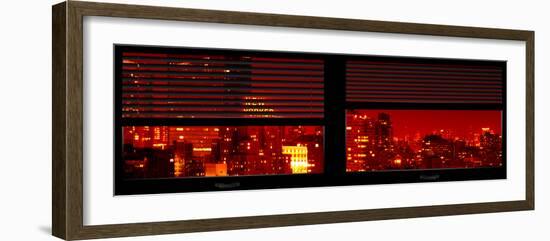 Window View with Venetian Blinds: Cityscape with the New Yorker Hotel by Red Night-Philippe Hugonnard-Framed Photographic Print