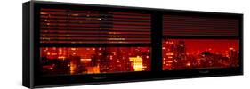 Window View with Venetian Blinds: Cityscape with the New Yorker Hotel by Red Night-Philippe Hugonnard-Framed Stretched Canvas