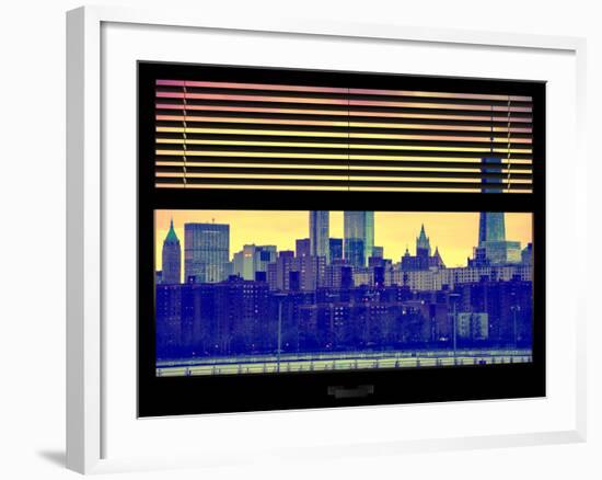 Window View with Venetian Blinds: Cityscape with the One World Trade Center (1WTC) at Nightfall-Philippe Hugonnard-Framed Photographic Print