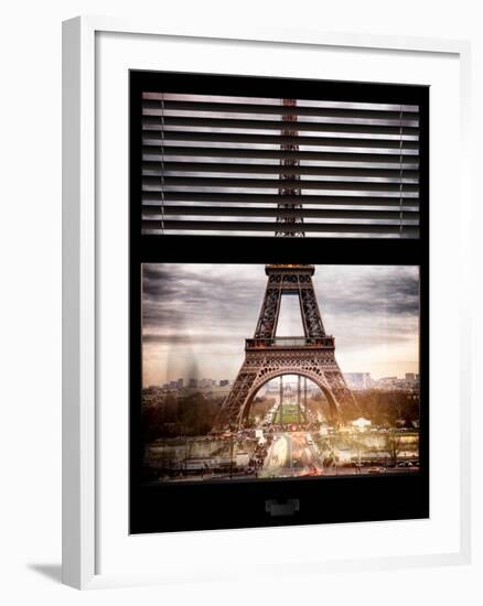 Window View with Venetian Blinds: Eiffel Tower and the Champ de Mars - Paris, France-Philippe Hugonnard-Framed Photographic Print