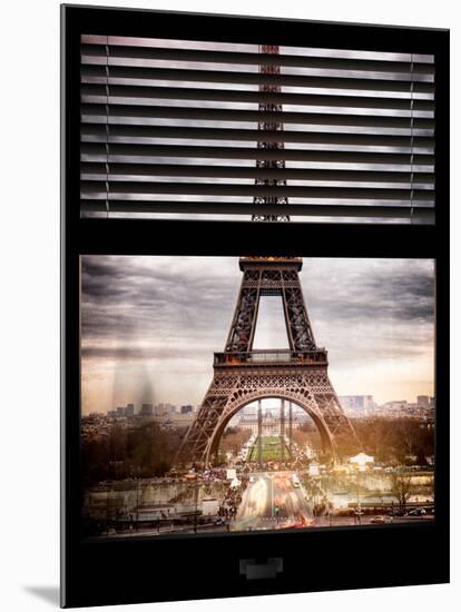 Window View with Venetian Blinds: Eiffel Tower and the Champ de Mars - Paris, France-Philippe Hugonnard-Mounted Photographic Print