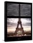 Window View with Venetian Blinds: Eiffel Tower and the Champ de Mars - Paris, France-Philippe Hugonnard-Framed Stretched Canvas