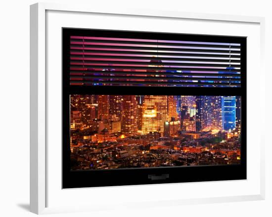 Window View with Venetian Blinds: Landscape by Misty Colors Night - Times Square-Philippe Hugonnard-Framed Photographic Print