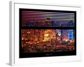 Window View with Venetian Blinds: Landscape by Misty Colors Night - Times Square-Philippe Hugonnard-Framed Photographic Print