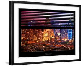 Window View with Venetian Blinds: Landscape by Misty Colors Night - Times Square-Philippe Hugonnard-Framed Photographic Print